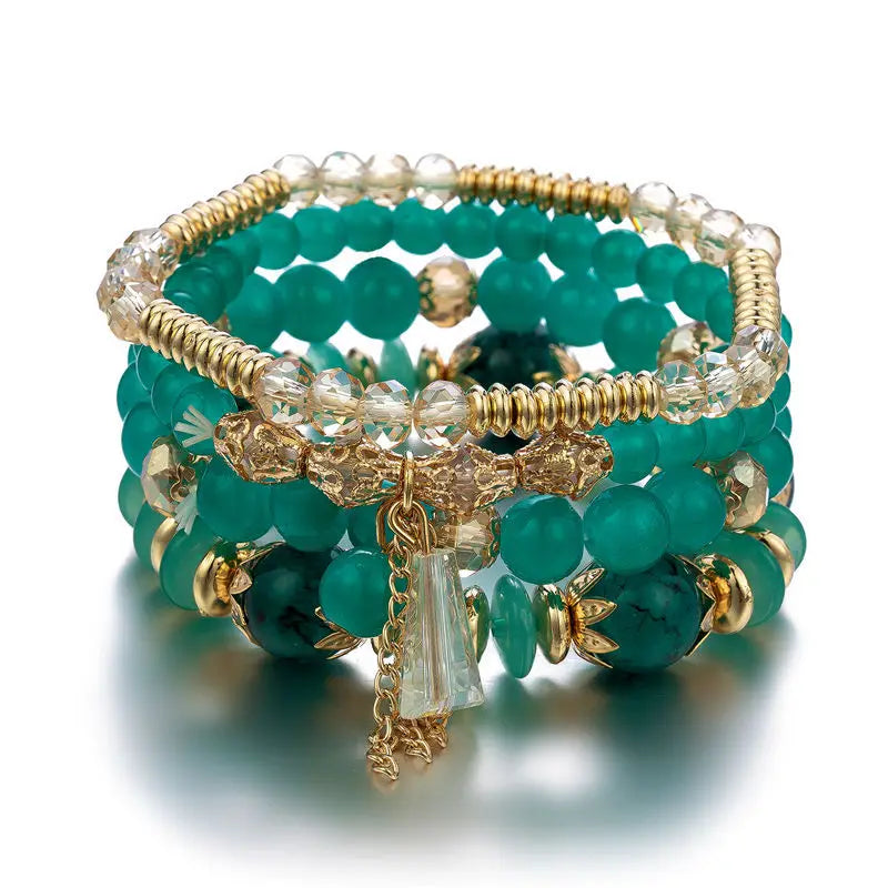 4 pezzi nuovo set di braccialetti con perline con ciondoli e nappe per donna, bracciale a catena con perline di vetro colorato, gioielli bohémien da uomo
