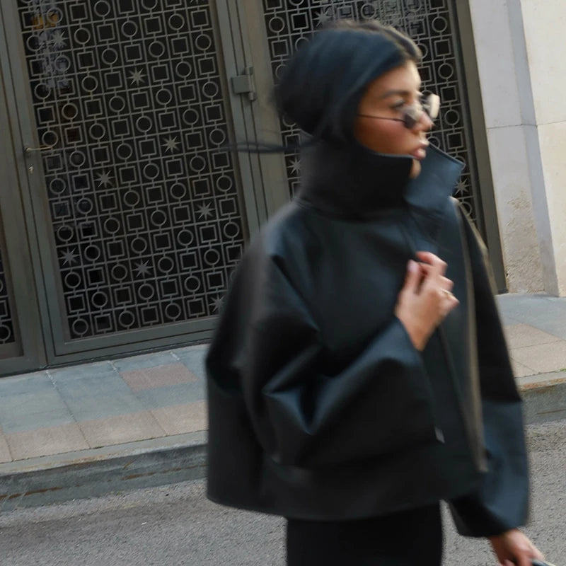 Cappotto da donna ampio a tinta unita, a maniche lunghe, con collo alto, top corto, moda estiva autunnale 2026, capospalla femminile streetwear
