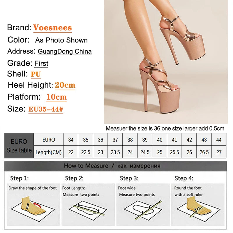 Sandali estivi donna piattaforma da 20CM scava fuori tacchi alti romani Party Nightclub scarpe da donna Champagne PVC Stiletto trasparente