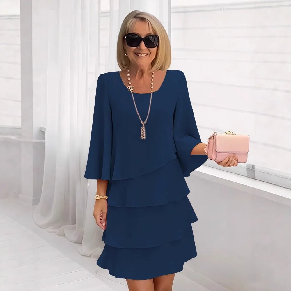 Abito longuette casual con volant Donna 2025 Abiti estivi con scollo a tinta unita moda estiva eleganti
