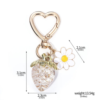 Simpatico portachiavi con ciondolo a forma di borsa con fragola, cuore Kawaii, fiore, margherita, portachiavi per donne, ragazze, borsa, ciondolo, accessori regalo