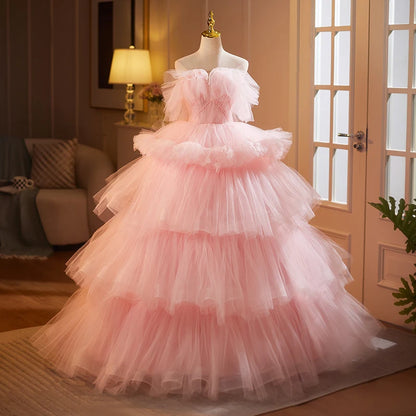 Pink Overskirt Princess Style Cake Dress Luxury Photography Women's Fashionable Ball Gown Skirt Long Evening Gown