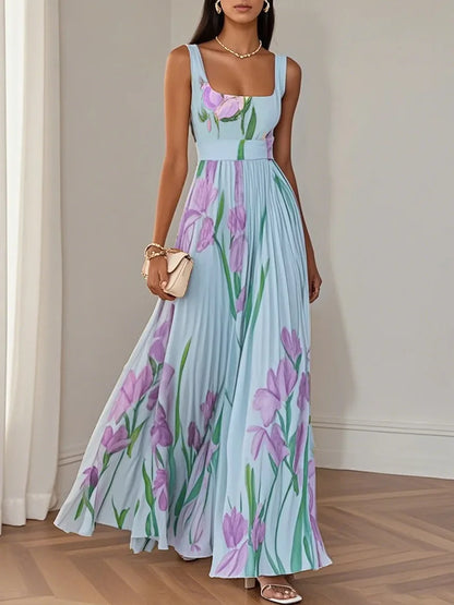Abito lungo sexy con stampa floreale Donna Estate 2025 Abiti maxi con cinturino senza maniche alla moda eleganti