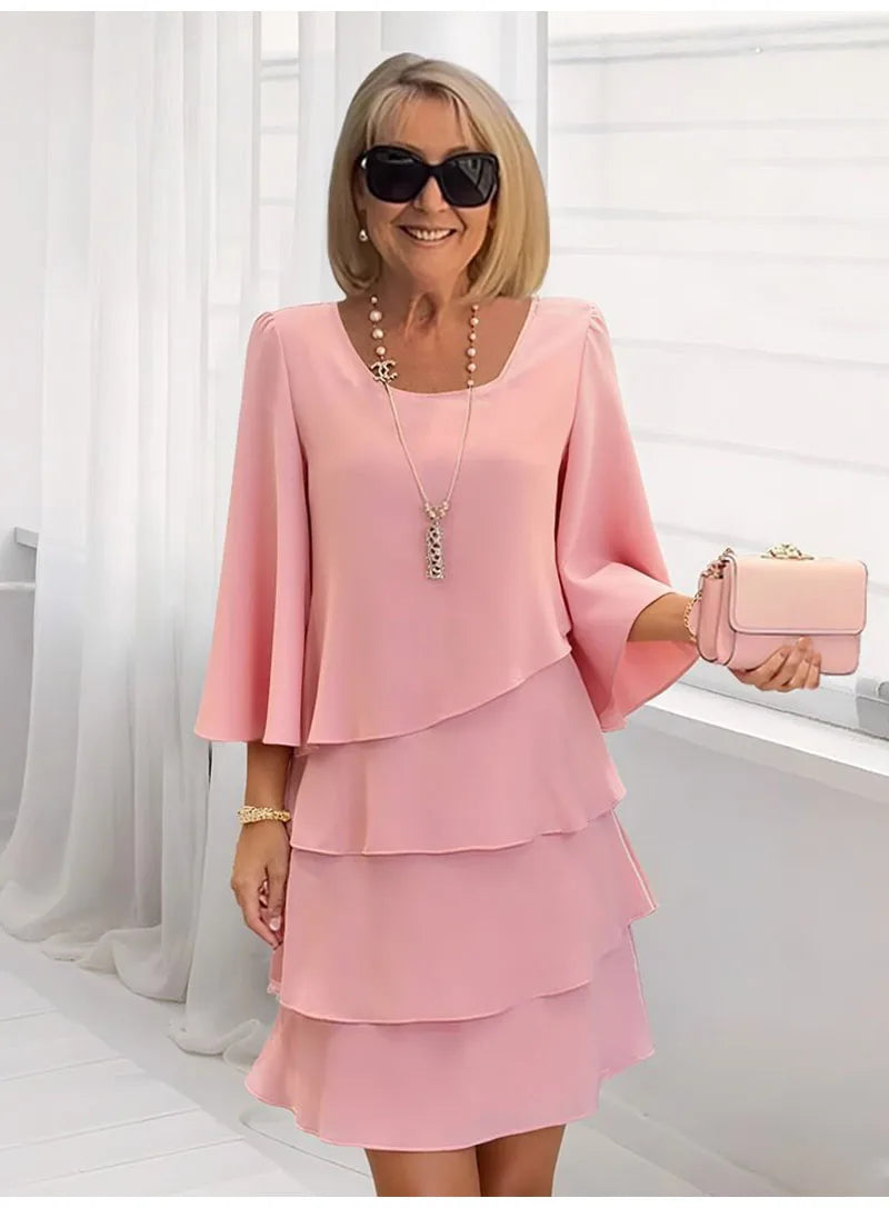 Abito longuette casual con volant Donna 2025 Abiti estivi con scollo a tinta unita moda estiva eleganti