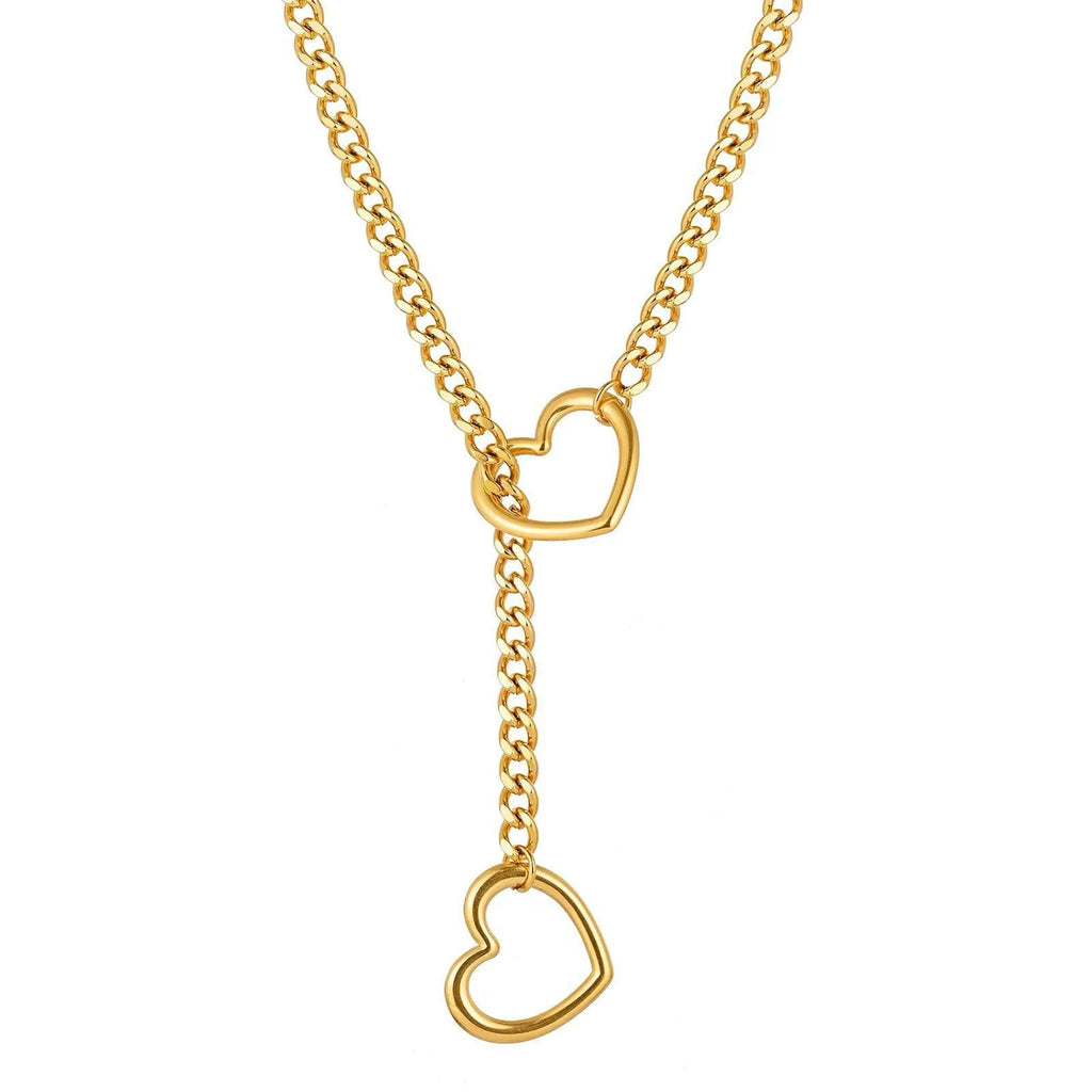 ZAKOL Collana a maglie cubane regolabile in acciaio inossidabile Collana a forma di Y con cuore cavo Accessori per feste in stile punk rock
