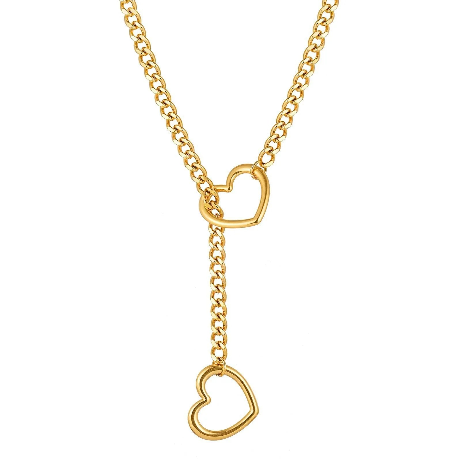 ZAKOL Collana a maglie cubane regolabile in acciaio inossidabile Collana a forma di Y con cuore cavo Accessori per feste in stile punk rock