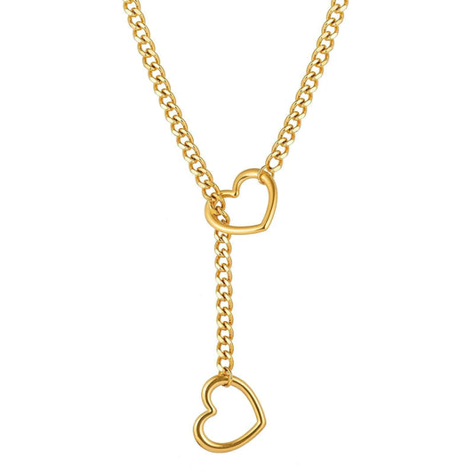ZAKOL Collana a maglie cubane regolabile in acciaio inossidabile Collana a forma di Y con cuore cavo Accessori per feste in stile punk rock