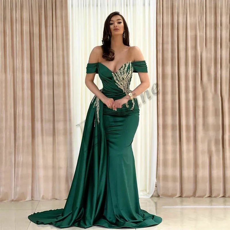 Caroline Bling Paillettes Abiti da ballo per le donne Pieghettato Fiori 3D Dubai Abito da sera formale Vestido De Formatura Personalizzato