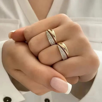 Anelli da sole placcati in oro per donna Pietra naturale intarsiata in anello con struttura in metallo cavo Gioielli alla moda
