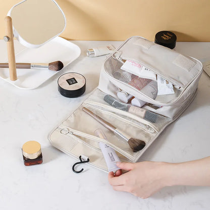 Borsa da Toilette Portatile con Gancio, Multifunzionale, Impermeabile, Resistente all'Usura, Multi-Strato, Grande Capacità, per Trucchi