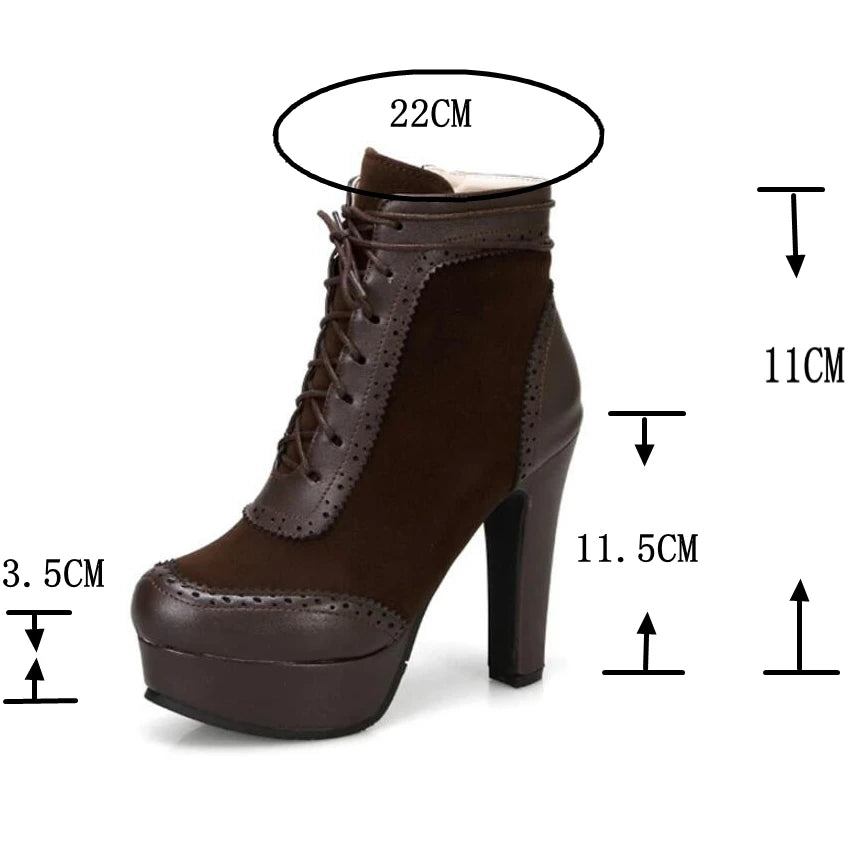 REAVE CAT Ankle Boots Lace Up Flock Platforms Round Toe Block Heel Short Plush Black Yellow Grey A4506