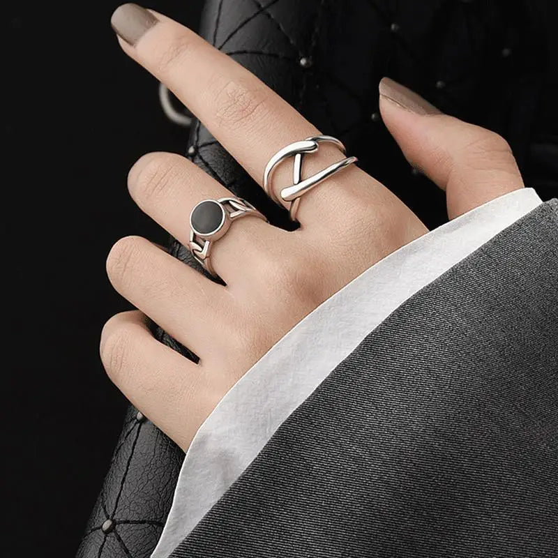 Anelli in Argento Sterling 925, Nuovi Gioielli da Festa, Charm Vintage, Design Geometrico a Doppio Strato, Accessori Regalo, Dropshipping