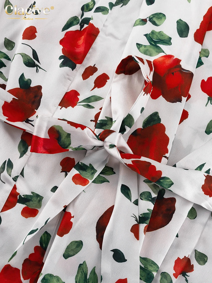 Clacive Fashion Abiti da donna con stampa allentata 2025 Mini abito sexy a maniche lunghe con cappuccio Elegante abito classico con lacci Abbigliamento femminile
