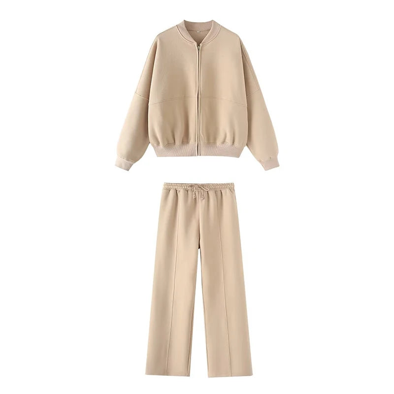 Abito caldo per le donne Pantaloni sportivi Set Inverno 2 pezzi Giacca e pantaloni in pile spesso con cerniera Set Tuta da donna in velluto per le donne