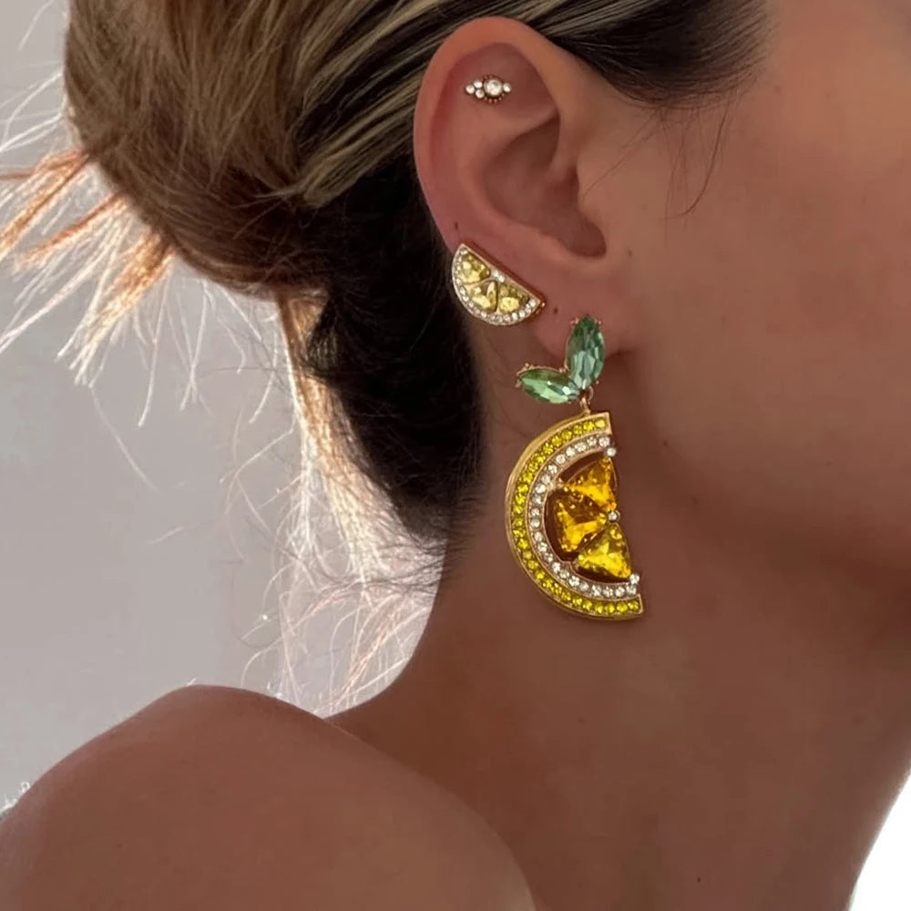 Sommer bunte Strass Zitrone Ohrringe Urlaub für Frauen Geschenk Strand Trend Frucht Kristall Baumelohrringe Niedlicher Party Schmuck