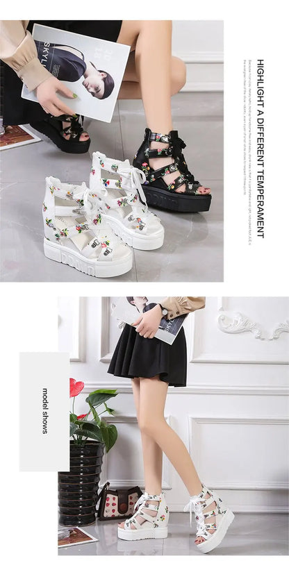 Women Shoes 2025 Summer Sandals 12cm Wedge Platform Open Toe Sandals Woman Rome High Heels Casual Shoes Lady Female Sandalias