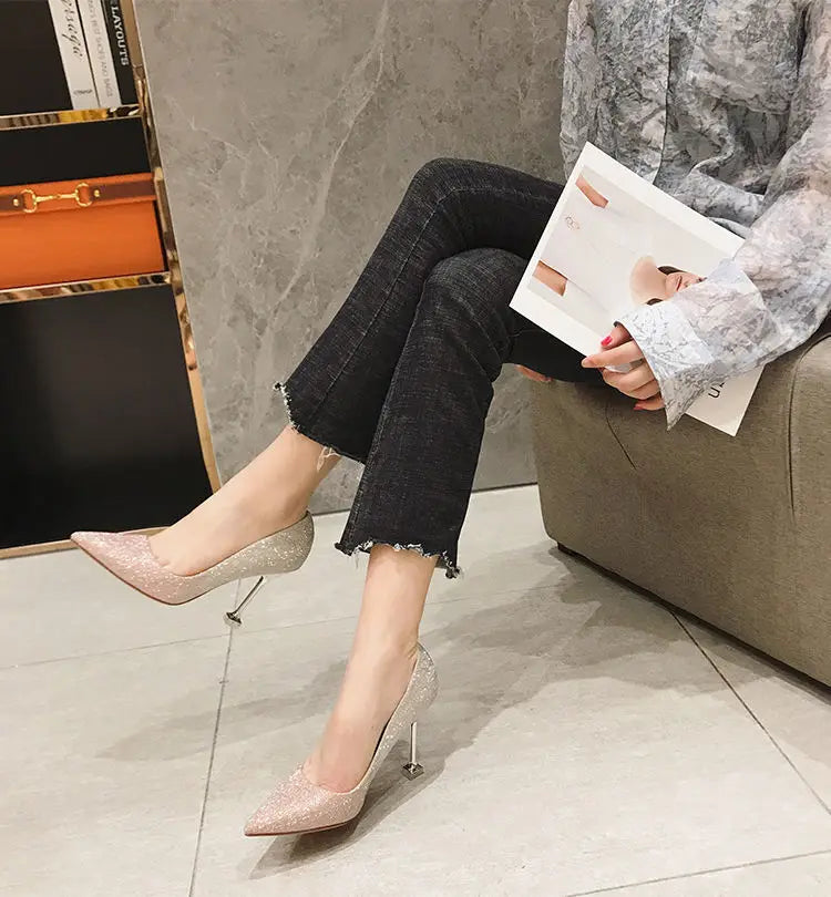 Calzature estive da donna Scarpe da sposa da sposa Scarpe da donna 2025 da sera con cristalli Stilito Tacco alto con strass viola