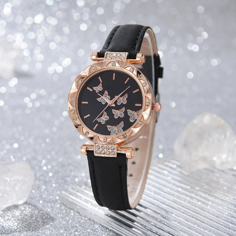 Set di gioielli a farfalla (senza scatola) orologi da donna anelli per orologi in pelle da donna collana orecchini bracciale regalo di nozze