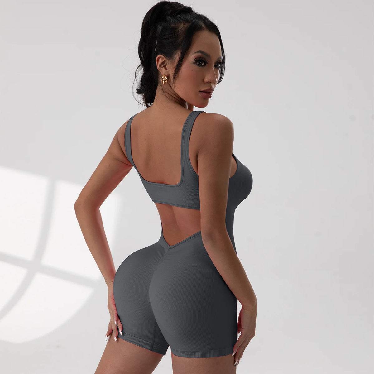 Tuta Sportiva Sexy con Schiena a V e Arricciatura, Senza Maniche, per Donna, Abbigliamento Casual e da Yoga