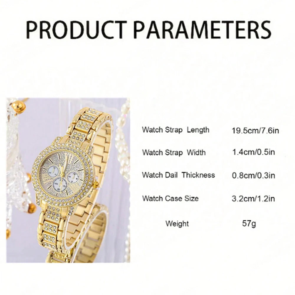 Montre à quartz pour femmes, bracelet de luxe en or, collier, boucles d'oreilles, strass, montre-bracelet tendance, montres décontractées pour dames, ensemble de bijoux