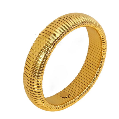 Bracciale in metallo spesso con elasticità retrò impermeabile in acciaio inossidabile placcato oro 18 carati tendenza moda gioielli unisex uomo donna