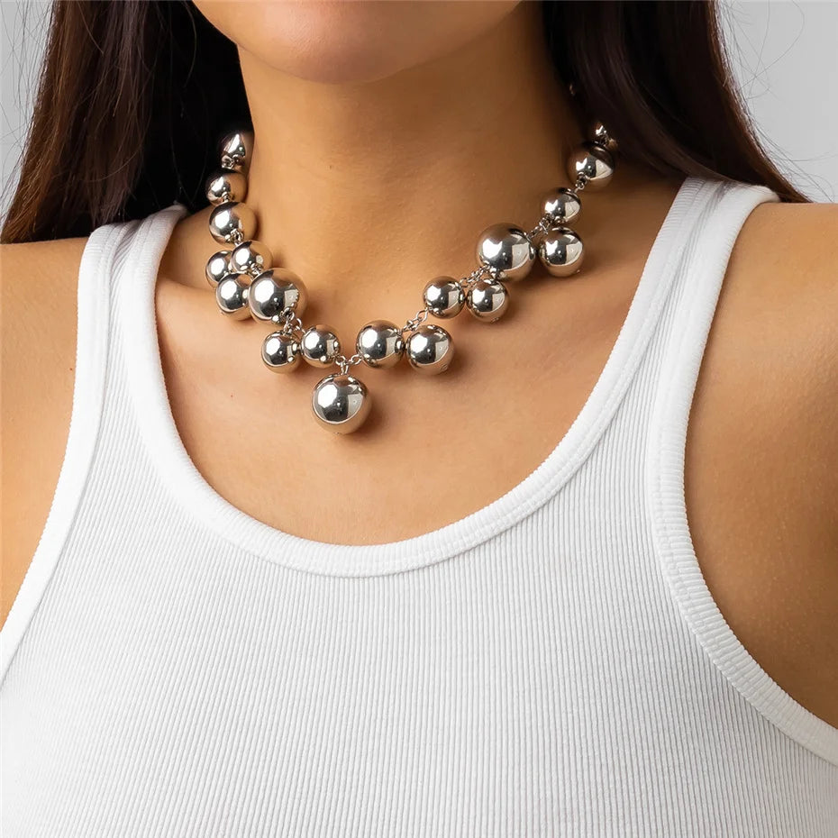 Collana esagerata in acrilico CCB con perline a sfera grande per donna Wed Vintage Chunky Clavicola Catena Grunge Gioielli Steampunk Uomo