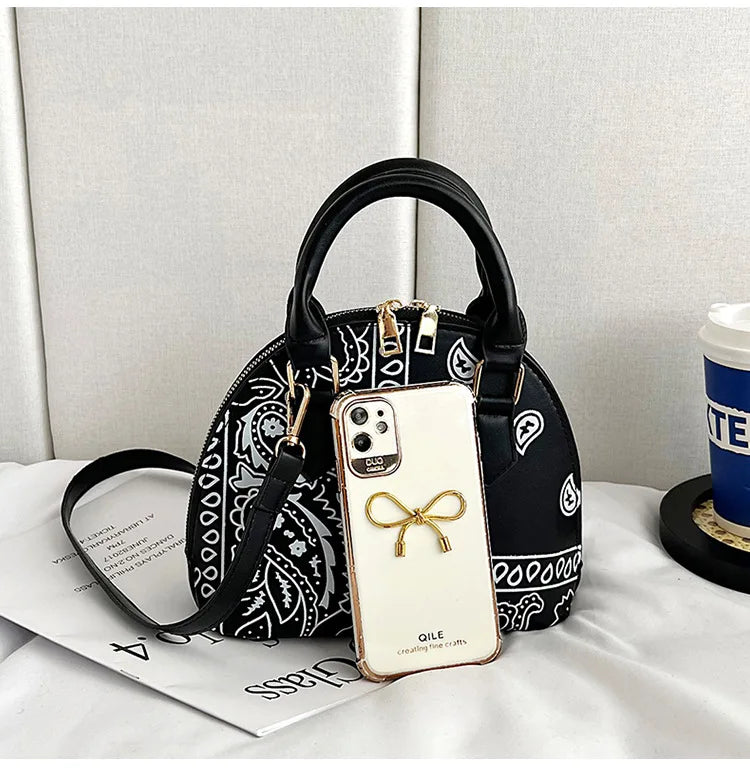 Borsa a conchiglia da donna in pelle PU retrò borsa a tracolla da donna con tracolla a fiori di anacardi estivi Set femminile borse a mano con manico piccolo