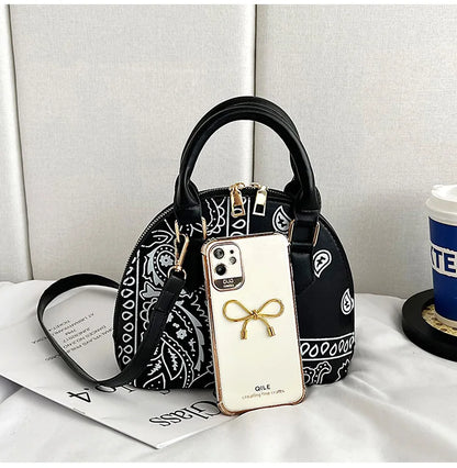 Borsa a conchiglia da donna in pelle PU retrò borsa a tracolla da donna con tracolla a fiori di anacardi estivi Set femminile borse a mano con manico piccolo