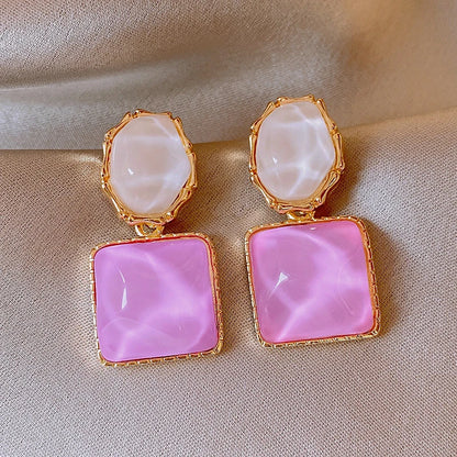 Orecchini Geometrici Asimmetrici Quadrati e Rotondi per Donne, Orecchini in Resina Colorata, Gioielli Estivi alla Moda per Ragazze