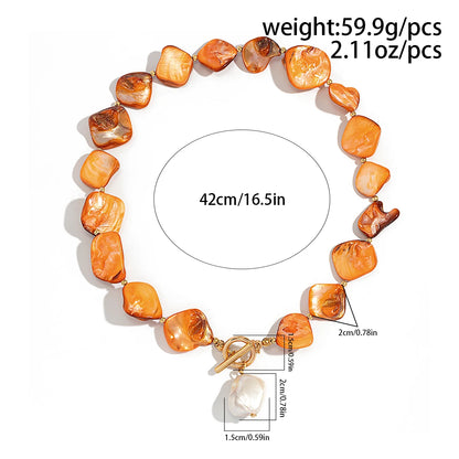 IngeSight.Z Nuova Elegante Collana Girocollo con Ciondolo a Perla Barocca Imitazione, Catena con Chiusura a T per Donna, Gioielli da Spiaggia di Tendenza