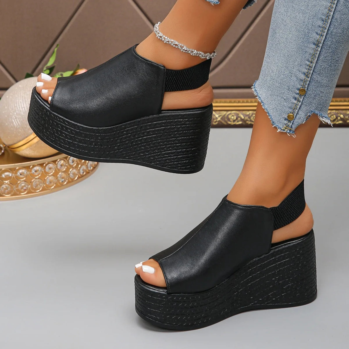 Damen-Sandalen, hochwertige Keilsandalen aus Leder, Sommer, Damen, 2025, neue Plattform-High Heels, sexy, offene Zehen, elegante Sandalen