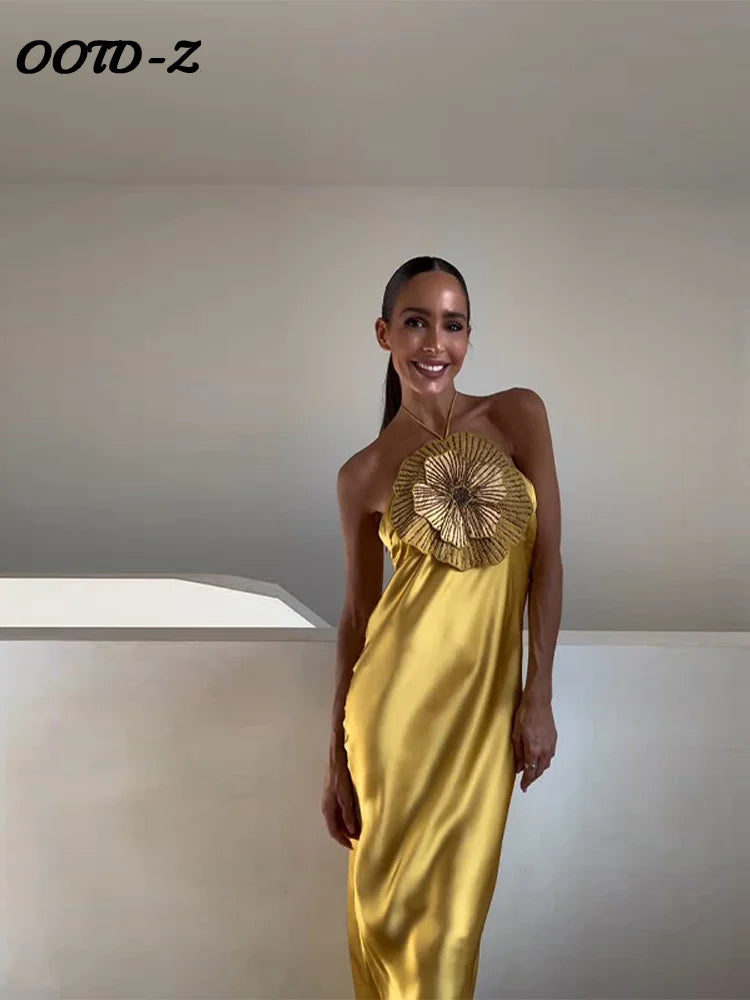 Elegante abito floreale 3d da donna sexy slim fit scollo all'americana senza maniche abiti da sera senza schienale 2025 abiti da donna per feste estive