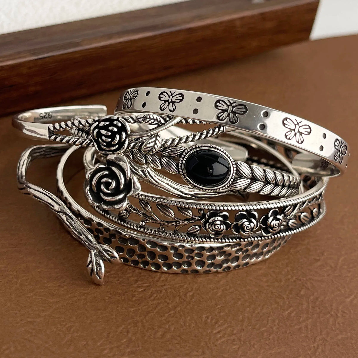 925 Sterling Silver Bracelets for Women Chain Accessories Trend Vintage Simple Rose Flower Pendant Party Jewelry Gift