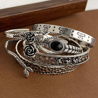 925 Sterling Silver Bracelets for Women Chain Accessories Trend Vintage Simple Rose Flower Pendant Party Jewelry Gift