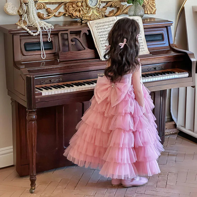 Mädchen Prinzessinnenkleider Ärmelloses bauschiges Kinder Süßes Tüllkleid Glänzendes Kuchen Rückenfreies Geburtstagsparty-Kleidung Kinder Ballkleid