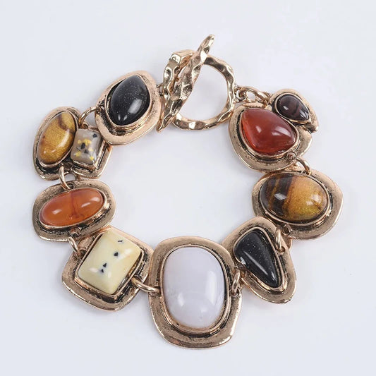 Bracciale con ciondolo in pietra di resina multicolore bohémien Bracciale in pietra irregolare Design unico Gioielli fortunati da donna (colore resina casuale)