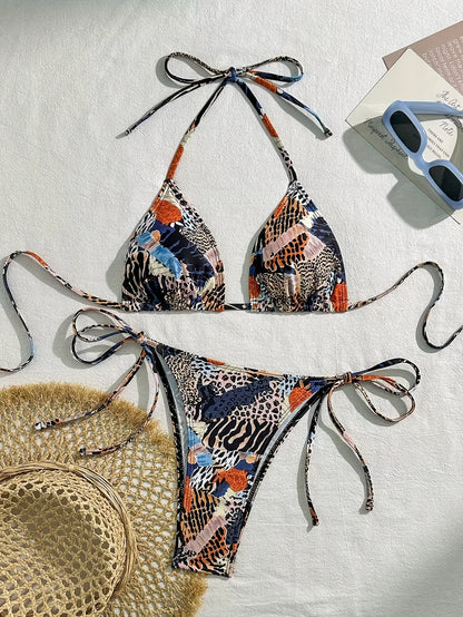 Nouveau maillot de bain bikini à col suspendu 2026 pour femmes, ensemble de bikini de vacances à la source chaude, maillot de bain pour adultes avec coussin de poitrine, sans support en acier