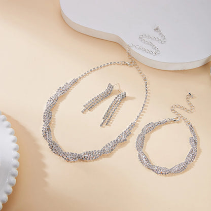 Classic Wedding Party Jewelry Set for Women Exquisite Imitation Pearl Rhinestone Choker Necklace Earrings Bracelet Charm Jewelry