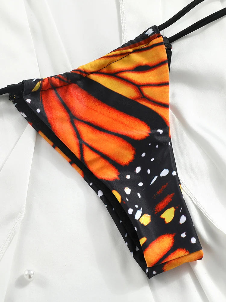 Maillots de bain sexy pour femmes, bikinis papillon, maillot de bain imprimé, tenue de plage triangulaire, maillots de bain à bandage, micro biquini