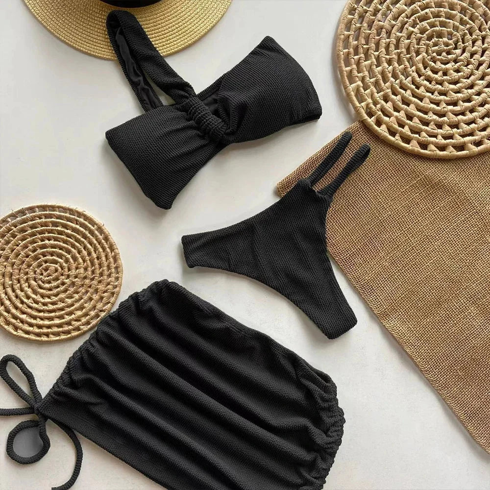 Sexy One-Shoulder-Bikini-Set für Damen mit Cut-Outs, hoher Taille, rückenfreier Badeanzug mit herausnehmbaren Polstern, Sommerstrandmode
