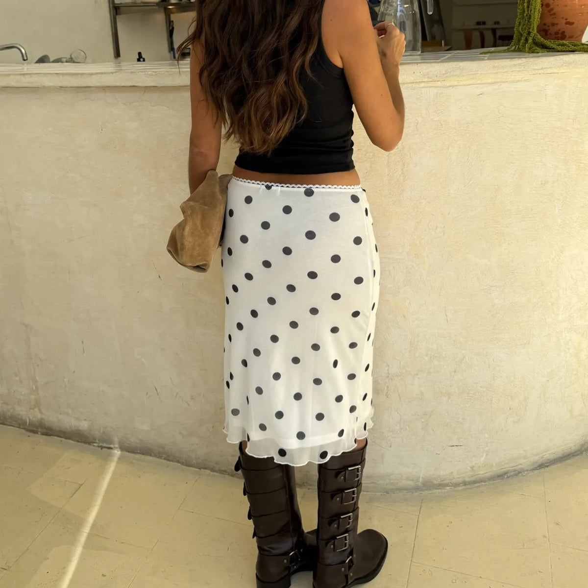 hirigin Gonna longuette casual da donna Elegante gonna a tubino aderente con stampa a pois per allenamento per feste Abbigliamento quotidiano Estate Y2K Streetwear