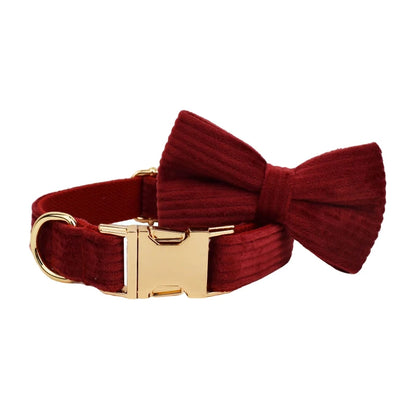 Set Collare e Guinzaglio per Cani in Corduroy Rosso Vino con Targhetta Personalizzata Incisa, Accessori per Animali Domestici