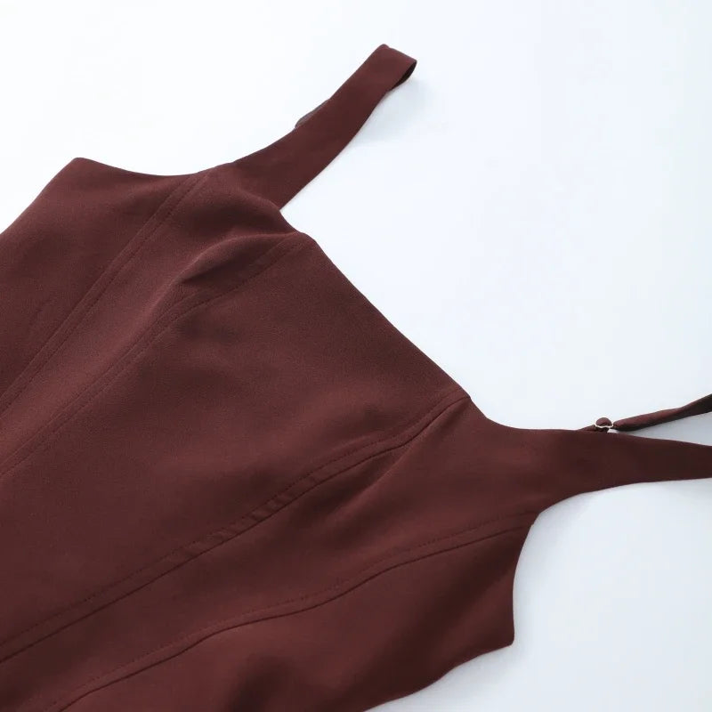 Abito mini fionda con orlo a pieghe Bown Donna Elegante scollo a U senza maniche Fasciatura senza schienale Abiti slim 2025 Abito estivo da donna