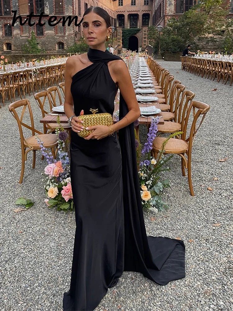 Elegante Abito Lungo da Festa in Raso con Nastro, Vestito Femminile Senza Maniche con Schiena Scoperta, Abiti Chic da Sera Primavera-Estate 2026