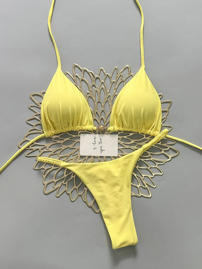 Nouveau maillot de bain brésilien sexy à lacets imprimé pour femmes 2026 Micro maillot de bain dos nu Biquini Maillots de bain Tanga
