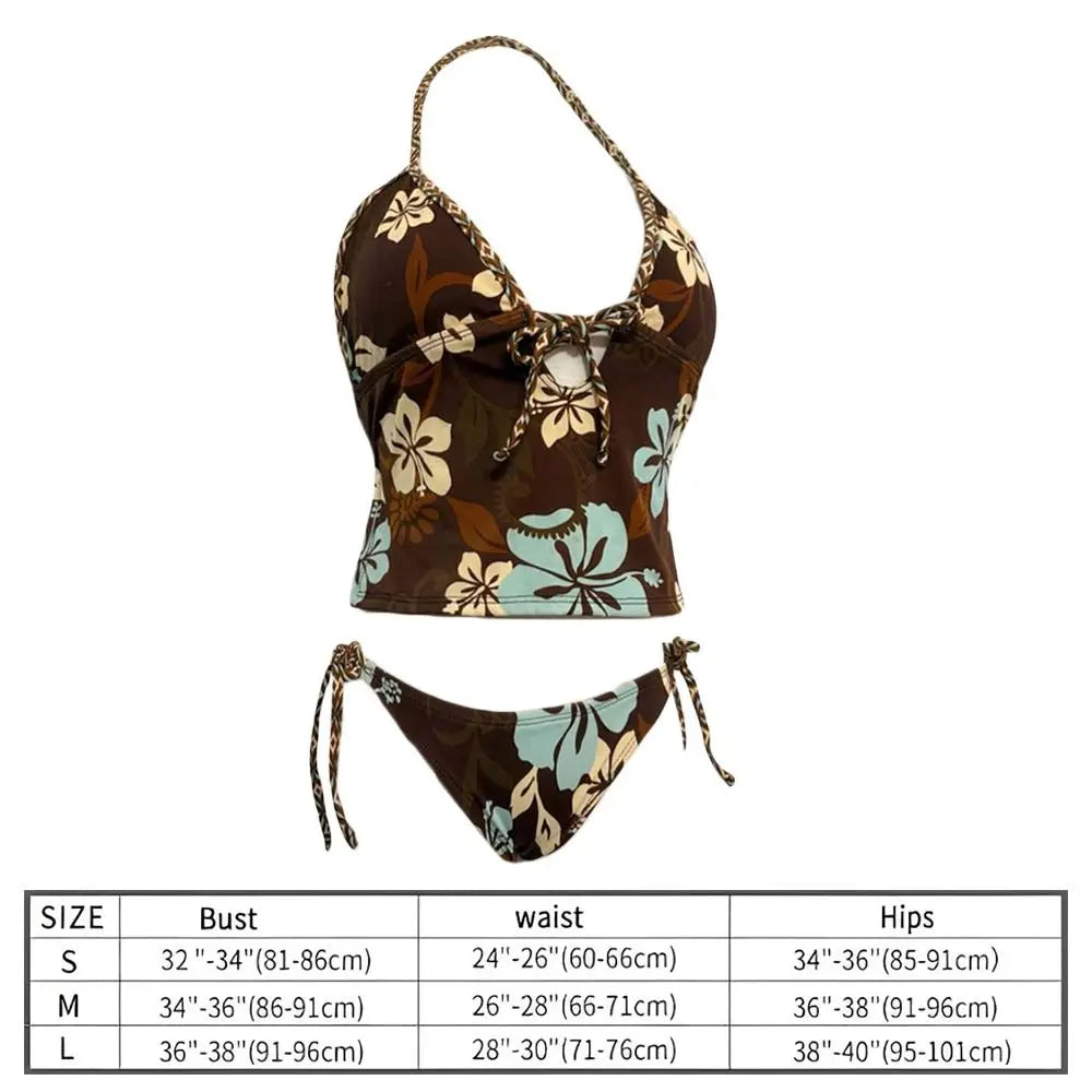 2Pcs/Set Fashion Summer Y2k Beach Bikini Punk Harajuku Women Swimsuit Vintage Goth Bikini Set Vacation