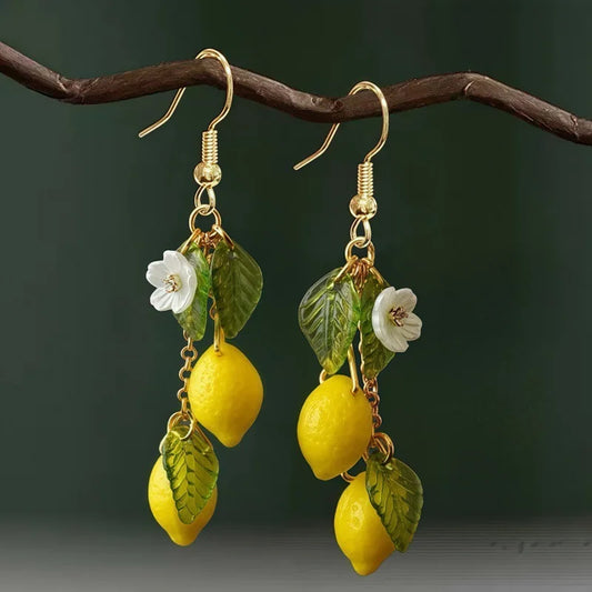 Boucles d'oreilles citron personnalisées avec long pompon, boucles d'oreilles pendantes fruits d'été, bijoux bohèmes polyvalents, cadeau pour femme