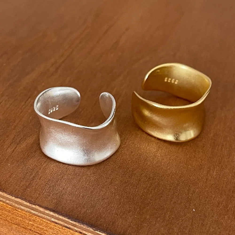 BF CLUB Anelli in Argento Sterling 925 da Donna, Anello Aperto Semplice Vintage Dorato Largo e Piatto, Anallergico, per Feste e Regali di Compleanno