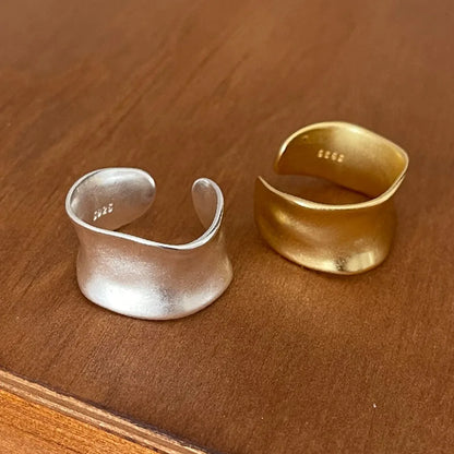 BF CLUB Anelli in Argento Sterling 925 da Donna, Anello Aperto Semplice Vintage Dorato Largo e Piatto, Anallergico, per Feste e Regali di Compleanno