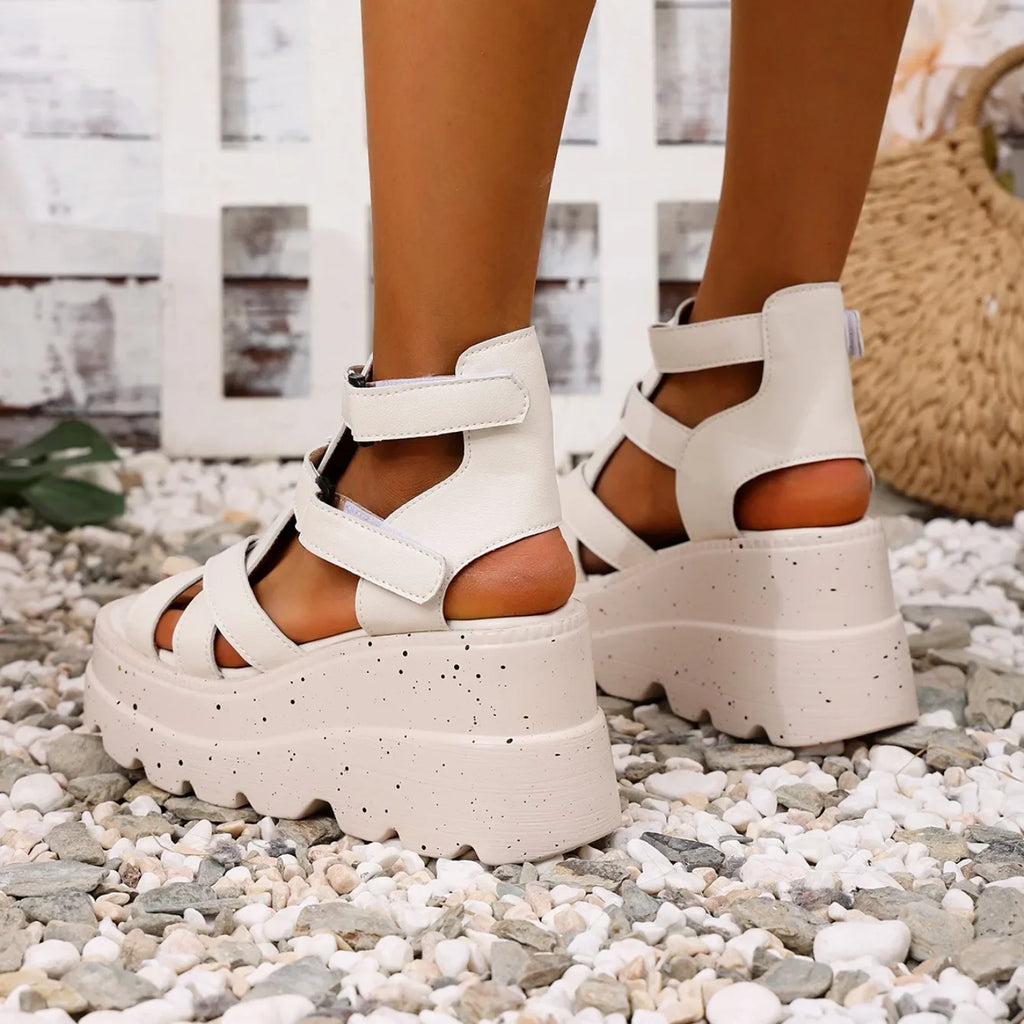 Sandali da donna Sandali da donna con plateau in pelle moda estiva Sandali gladiatore con tacco alto da donna Scarpe da donna con zeppa robuste per esterni